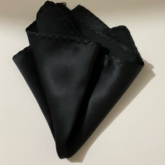 Men's Pocket Square Black Silk Scarf Handkerchief - Picture 6 of 6